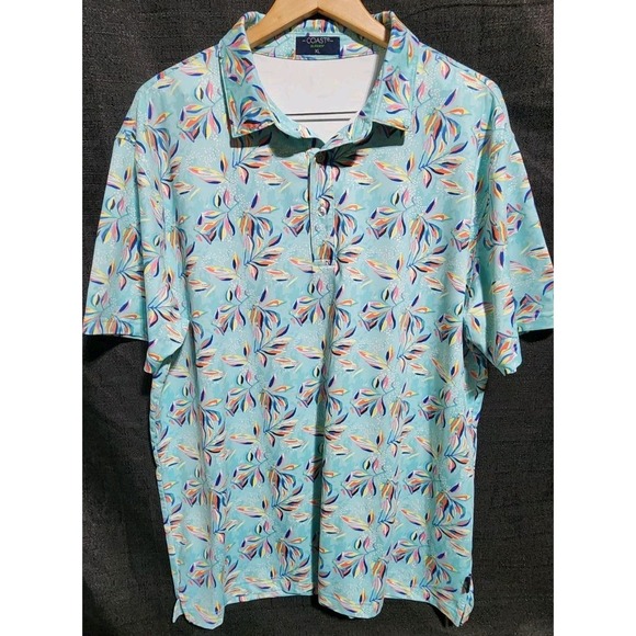 Coast Slipknot Polo Shirt Mens XL Golf Blue Multicolor Abstract Leaves Vibrant - Picture 1 of 8